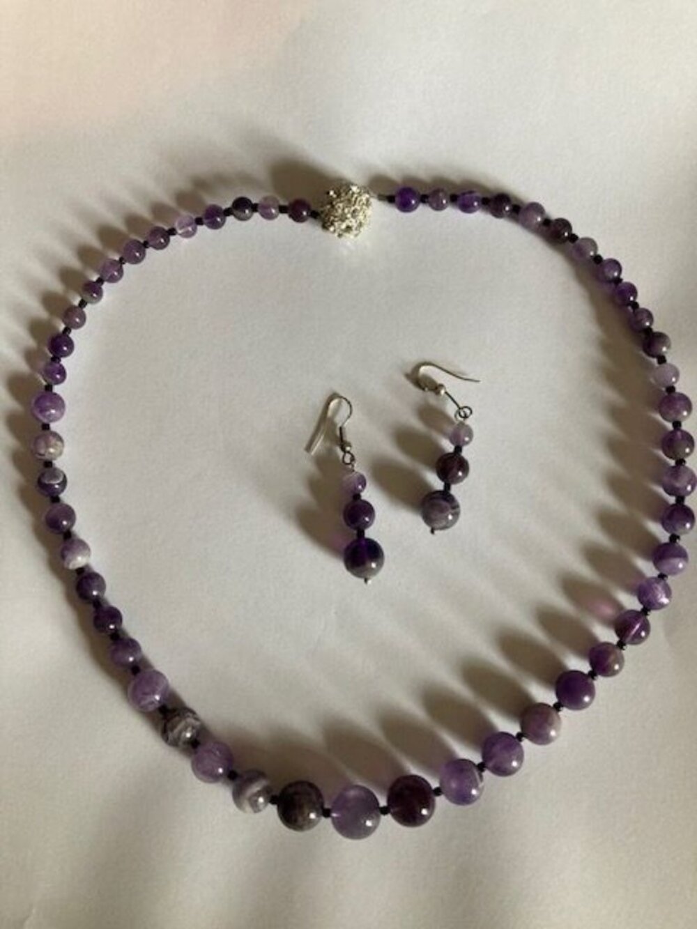 Multi Shades of Purple Beaded Necklace and Earring Set.